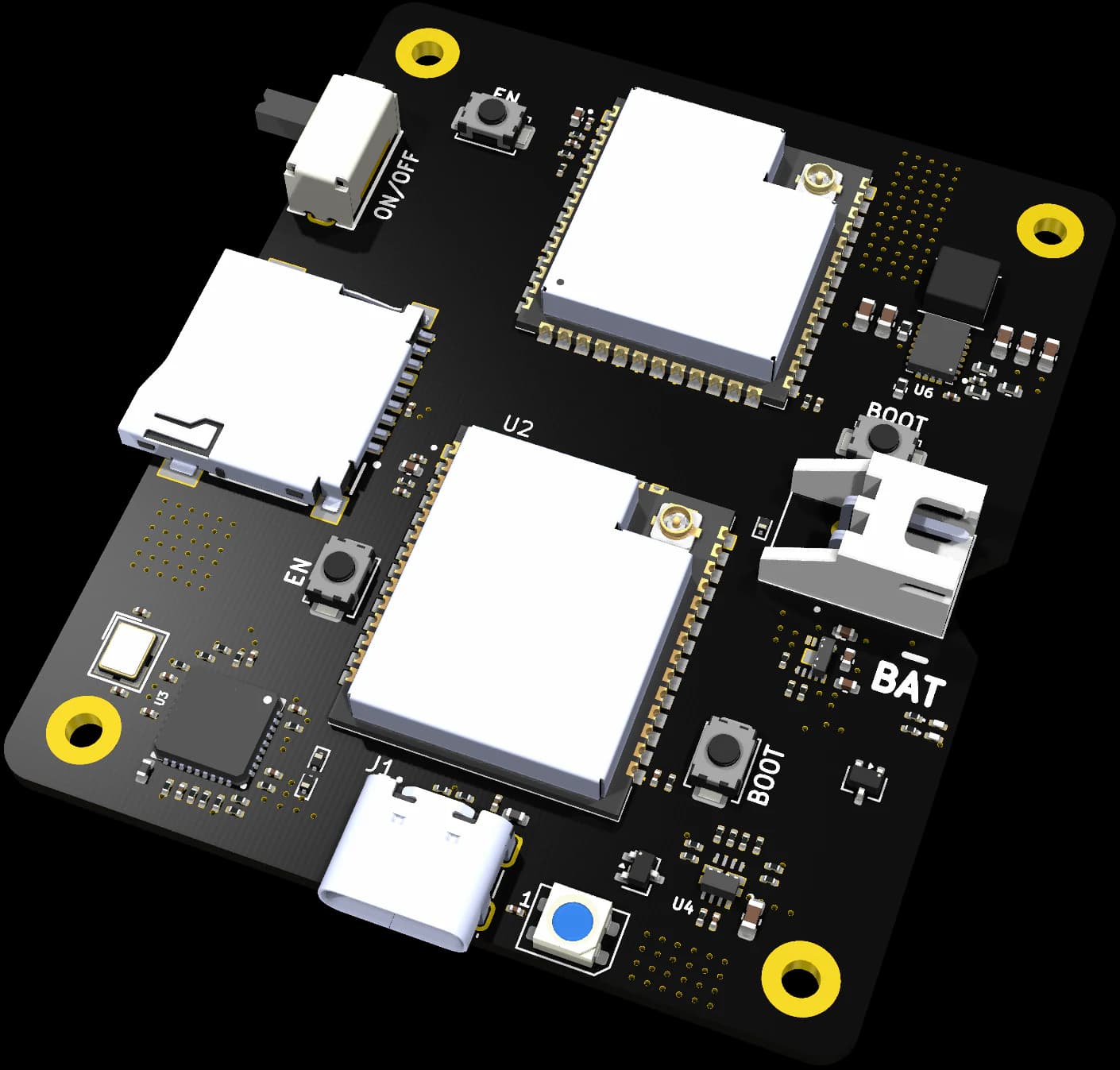 ZeroTrace AirLeak Mini board with two radio modules, a microSD slot and a LiPo battery connector