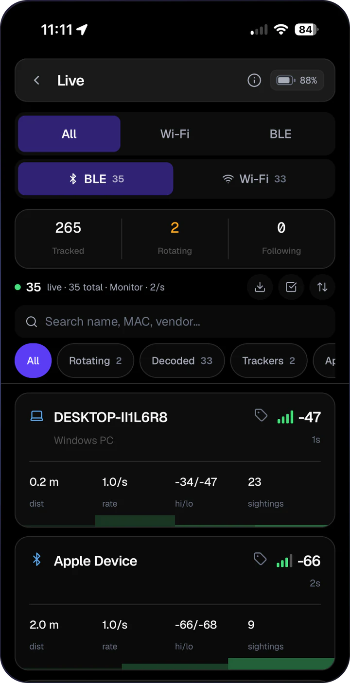 ZeroTrace Mobile: AirLeak live capture